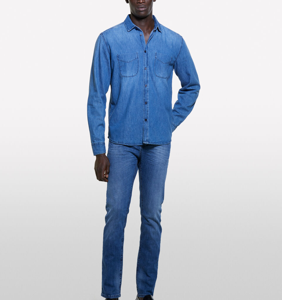Blue regular fit denim shirt - men's regular fit shirts - Blue | Sisley image number 1